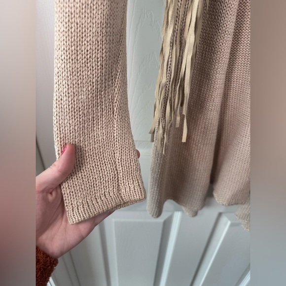 Haute Hippie Fringe Tan Oversized Boho Knit Cardigan Sweater Womens Size Xsmall - Picture 5 of 9